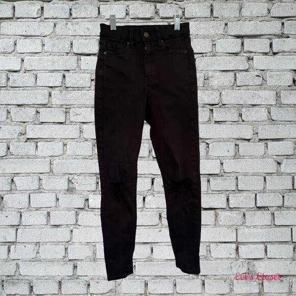 Topshop Jamie High Rise Ripped Knees Skinny Jeans in Black Sz Petite 24 - Picture 1 of 6